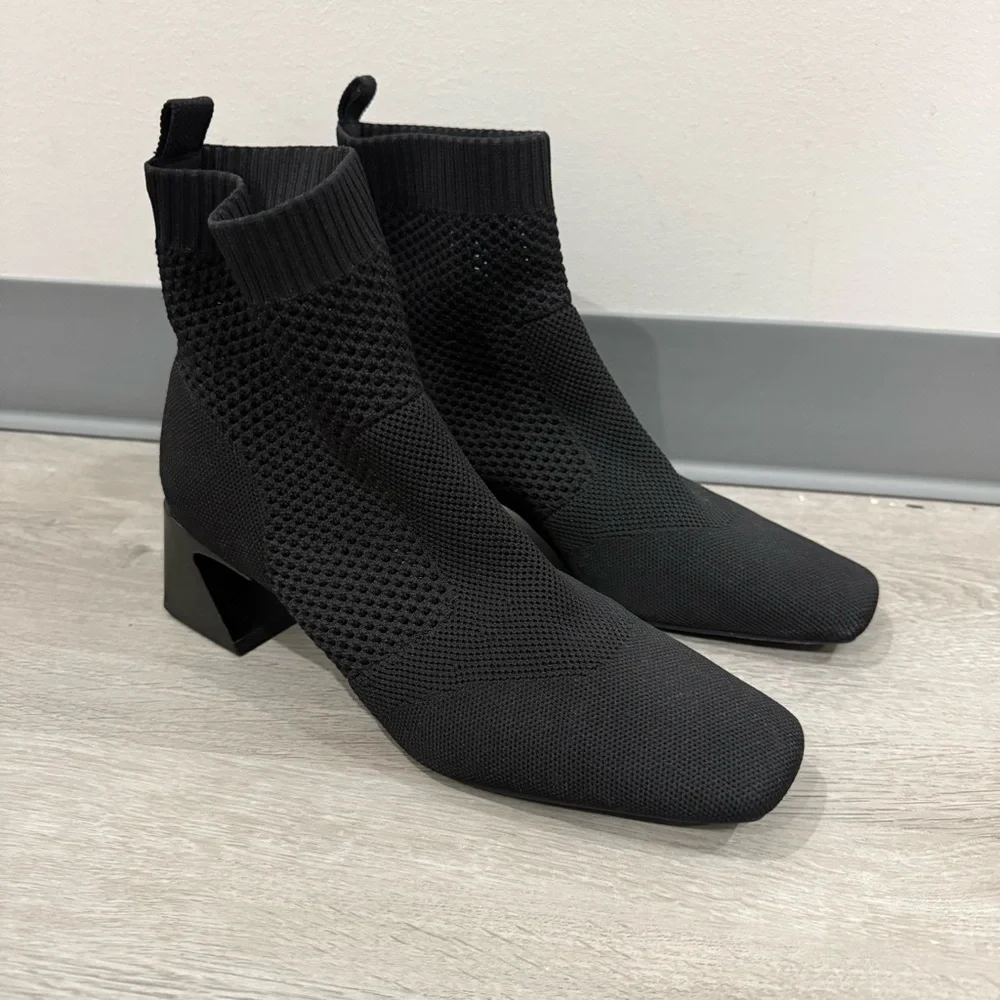Vivaia Boots Melissa Square Toe Perforated Comfort Cushion Heeled in Black